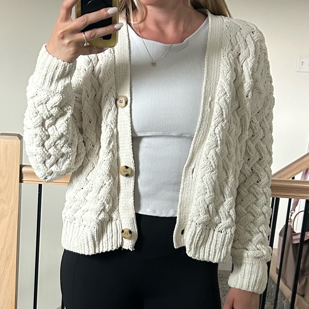 Marshalls Cream Cable Knit Button Cardigan